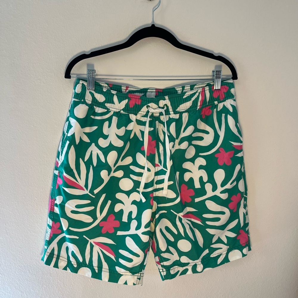 Green Floral Print Swimtrunks